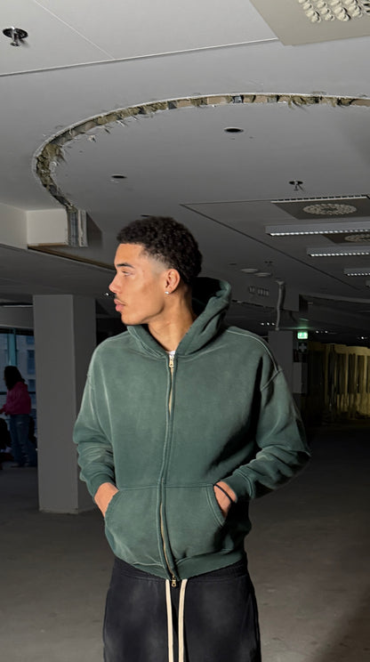 VB washed & distressed hoodie -  Forest Green