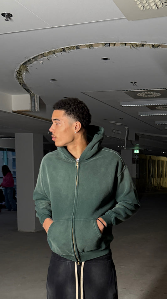 VB washed & distressed hoodie -  Forest Green