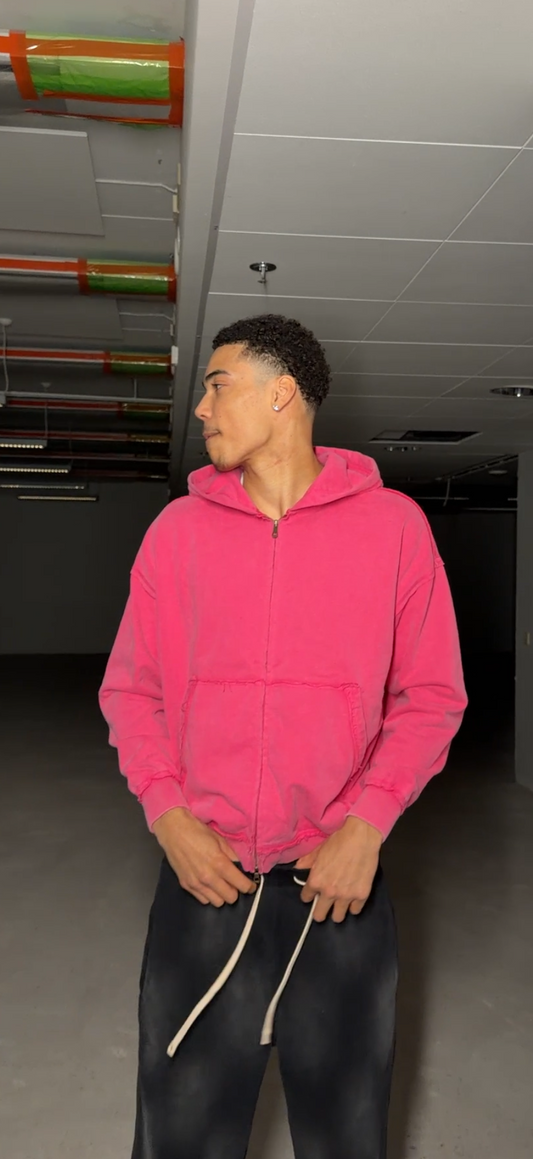 VB  oversized  raw edge zipup hoodie - Aged Pink